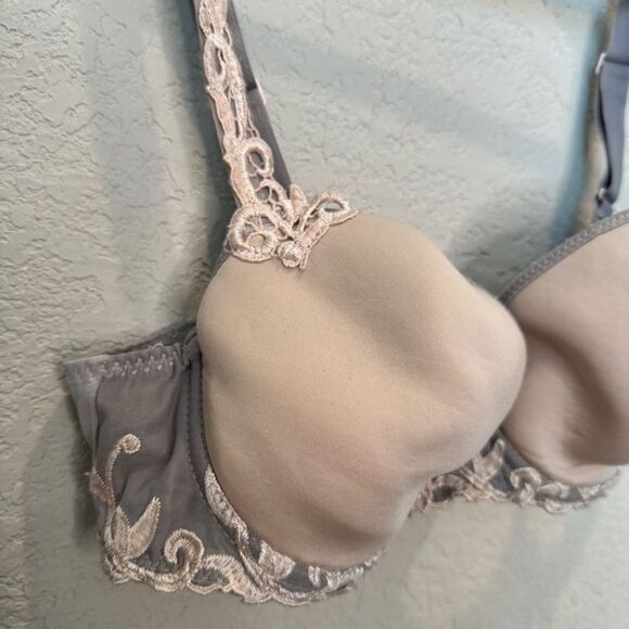 Simone Perele Light Pink & Grey Lace Detail Full Coverage Bra - Size 34C - EUC - Picture 6 of 6